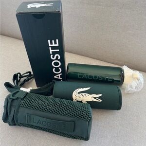 Lacoste Green Glass Water Bottle with Carrying Case & Box 250ml